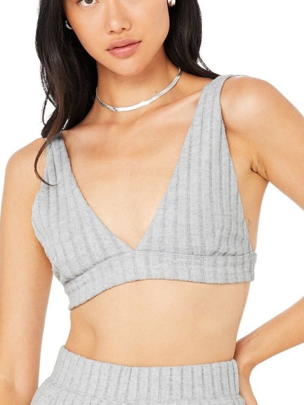 Alo Yoga Ribbed Take Comfort Bra - Athletic Heather Grey - Size Small